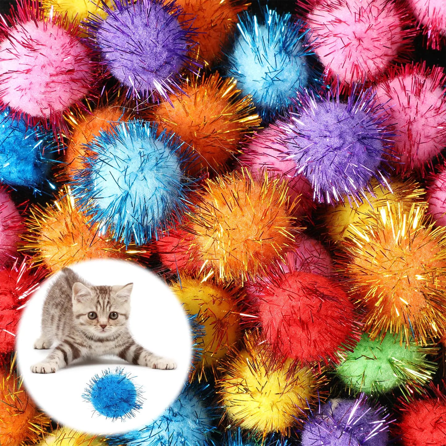 50-Pack Pom Pom Cat Toy Balls (1.2”) – Colorful Lightweight Chase Toys for Indoor Cats | Shady Jaydeyy