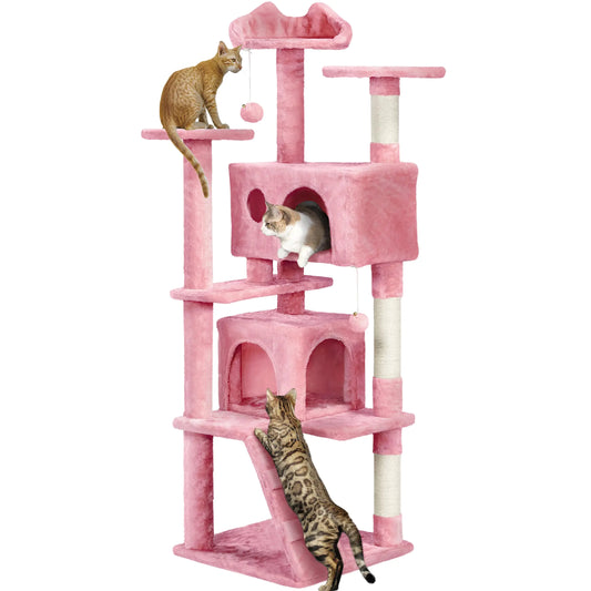 Multi-Level Cat Tree & Condo for Indoor Cats – Cat Tower with Scratching Posts and Perches Pink