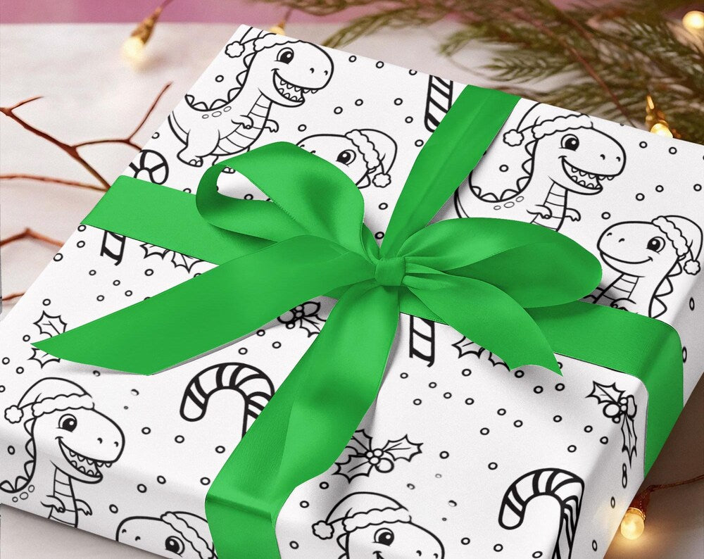 Color Your Own Dinosaur Christmas Wrapping Paper