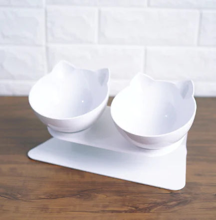 Elevated Anti-Slip Double Cat Bowl for Better Digestion | Whisker-Friendly Food & Water Feeder